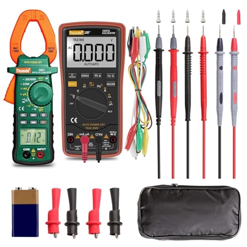 Image of Auto Ranging Digital Multimeter & Clamp Meter with Storage Bag Battery Alligator Clips Test Leads for AC /DC Voltage /Current Voltage Alert Amp Ohm /Volt (38B Clamp Meter+18B Multi Meter Orange)