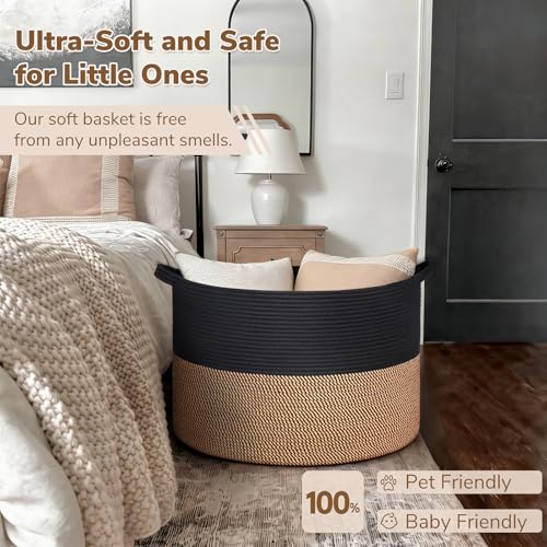 Image of INDRESSME 115L Extra Large Storage Baskets for Organizing, Blanket Basket Living Room Dog Toy Bin, Wicker Storage Woven Laundry Basket for Pillows, Towel Shoes Entryway, Mix Black