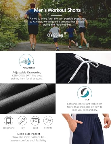 OYGSieg 6 Pack Mens Mesh Athletic Basketball Shorts Gym Shorts with Pockets, Quick Dry Workout Running Shorts Casual for Men3