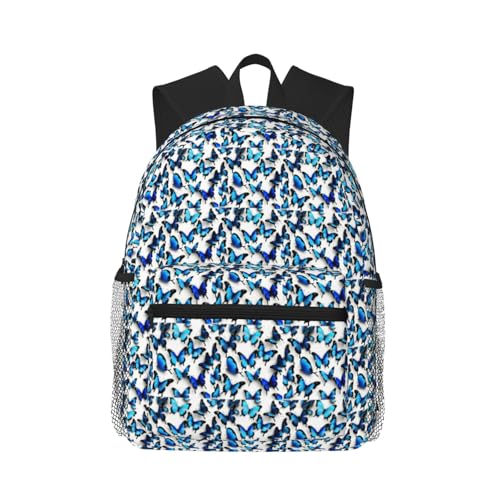 Sac à dos unisexe papillons bleus avec bretelles ergonomiques pour adulte