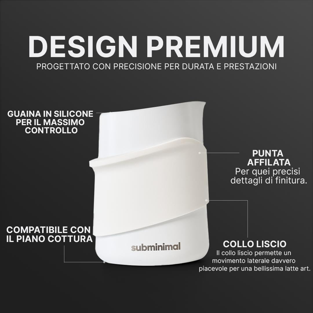 Subminimal FlowTip Bricco Latte Senza Manico in Acciaio Inox, Versamento Preciso per Latte Art, Pot da Barista per Schiuma Latte Cappuccino Caffè (Bianco)