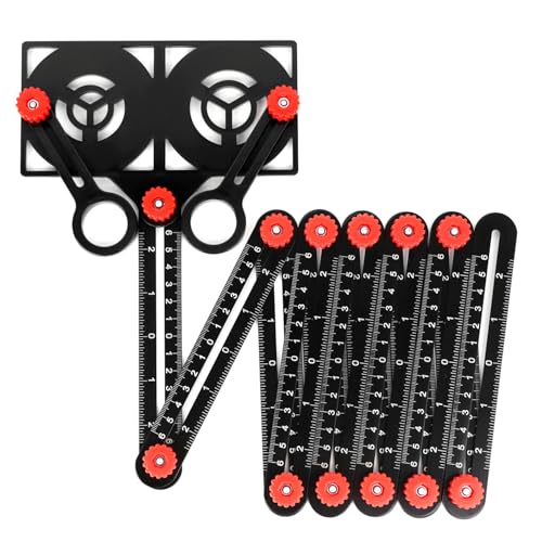 QWORK® Template Tool, 12 Sides Winkelschablone Multi Winkel Lineal mit Tile Positioning Aperture für Architekt Fliesen Tischler Holzarbeiten Plasterer