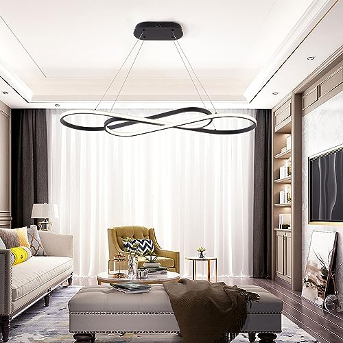 Image of Led Pendant Light, Modern Chandelier,Dimmable Black Led Chandelier for Dining Room Light Fixture Over Table Modern Kitchen Island Lighting with Remote,Height Adjustable Ceiling Lamps