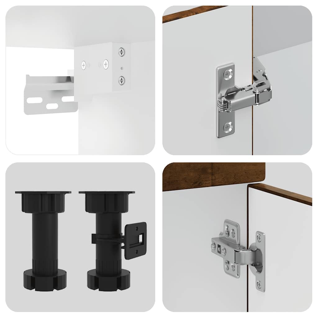 Set di 4 mobili da cucina Porto in legno di quercia affumicata, con ampio spazio di archiviazione, piedini regolabili, pensili pensili, sottopensili e superficie liscia, per cucina e sala da