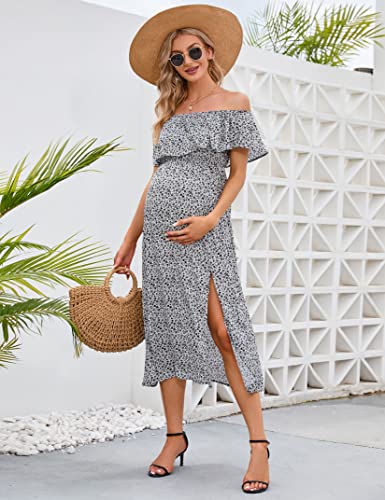 Image of Maternity Dress Women's Off Shoulder Split A Line Casual Maxi Dress Photography Dress for Babyshower