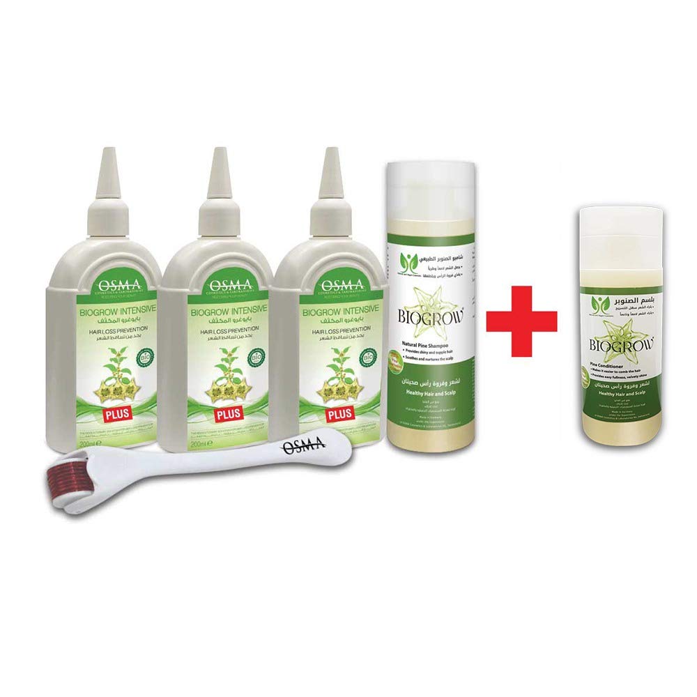 Hair Loss Prevention Anti Dandruff 3 Bottle of 200ml Intensive Plus,200ml Pine Shampoo, Scalp Roller and Conditioner