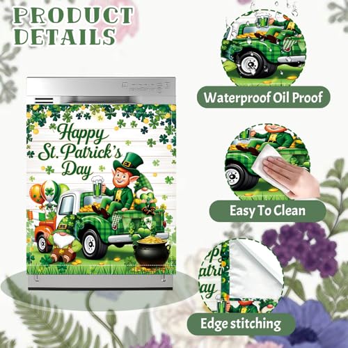 Image of St Patricks Day Dishwasher Magnet Cover Lucky Shamrocks Clover Dishwasher Magnetic Covers for Kitchen 23x26 in St Patrick's Home Decor Refrigerator Magnets Sticker Green Fridge Panel