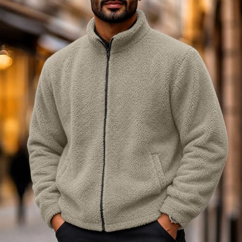 Ssuyeuri Mens Sherpa Fleece Jacket Stand Collar Zip Up Warm Winter Coats - image 7