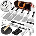 HaSteeL Griddle Accessories Kit of 18, Teppanyaki Tools for Flat Top Cooking Grilling Camping, Stainless Steel Melting Dome, Metal spatulas, Bacon Press for Outdoor BBQ, Heavy Duty & Dishwasher Safe