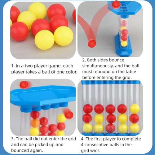 Bouncing Ball Tischspiel, Vier Gewinnt Spiel Hüpfball, 2024 Neues Bounce Off Game,Jumping Ball Tabletop Ping Pong Spielballspiel, 4 Shots Desktop Bouncing Toy für Kinder Familie und Party