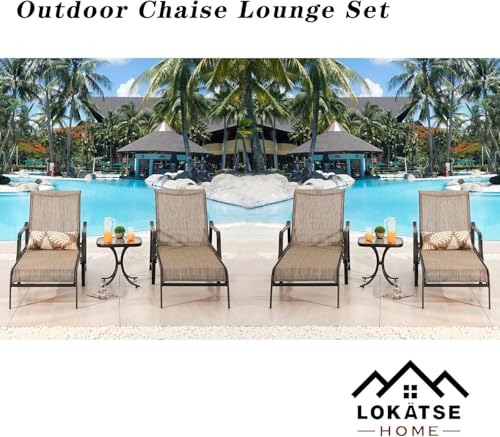 Image of LOKATSE HOME Outdoor Patio Chaise Set 4 Lounge Chairs with 2 Bistro Table for Deck Lawn Poolside