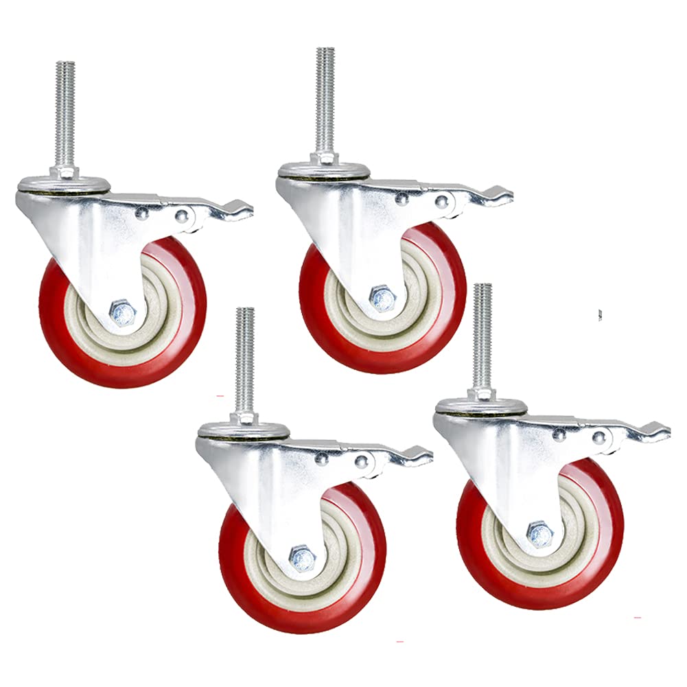 Rotelle girevoli, 4 pz M12 x 60 mm 500 kg di capacità in PU silenzioso for carrelli trasporto industriale mobili e banchi da lavoro(5inch 4brake)
