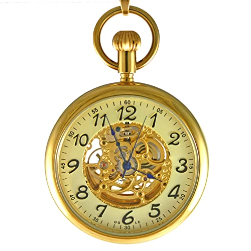 Image of OGLE 3ATM Waterproof Vintage Stainless Steel Large Face Fob Self Winding Automatic Skeleton Mechanical Pocket Watch Chain Box