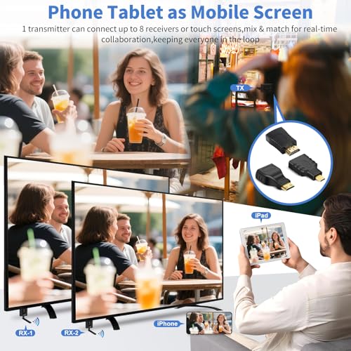 Image of 2026 Upgraded Wireless HDMI Transmitter and 4 receivers,Multi-TV Extender,5.8G / 2.4G,165FT /50M,Plug and Play,HDMI Wireless Splitter transfers of Videos from Laptops /Camera to Multiple TVs /Monitors