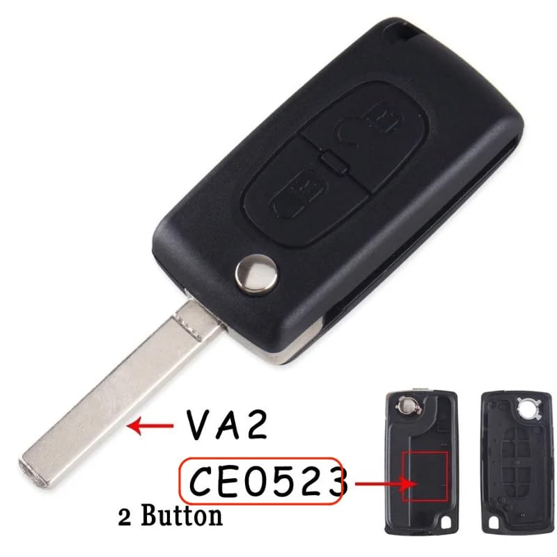 Guscio Chiave Auto 2 Tasti Per Peugeot E Citroen - Cover Ricambio Con Portachiavi In Pelle - Foto 9