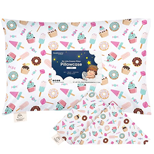 Image of KeaBabies Toddler Pillowcase for 14X20 Pillow - Organic Jumbo Toddler Pillow Case for Boy, Kids - 100% Natural Cotton Pillowcase for Miniature Sleepy Pillows - Pillow Sold Separately (Sweet Tooth)