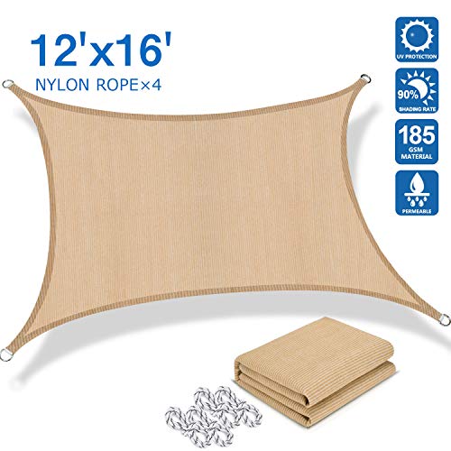 ROYAMY 12' x 16' Sun Shade Sail Rectangle, UV Block Sun Shades Canopy