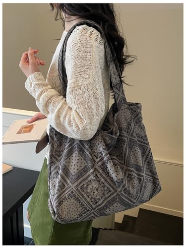 Image of 2026 Corduroy Tote Bag with Zipper Large Casual Handbags Shoulder Purse for Women