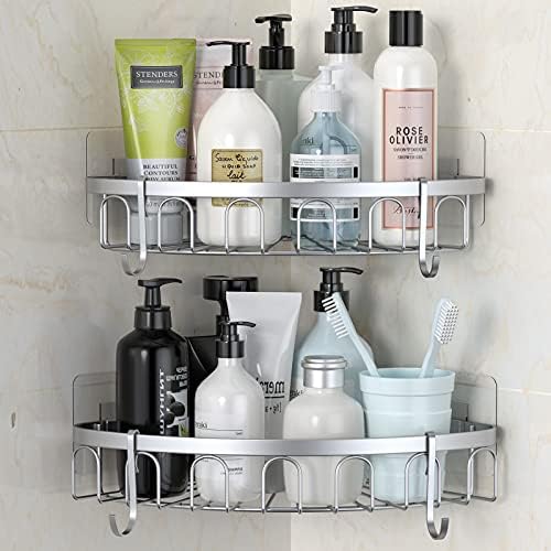 stusgo Shower Caddy, Corner Shower Shelf for Storage Bathroom Accessories 2 Pack Stainless Steel No Drill Rust Free Organiser Basket with Self Adhesive Hook