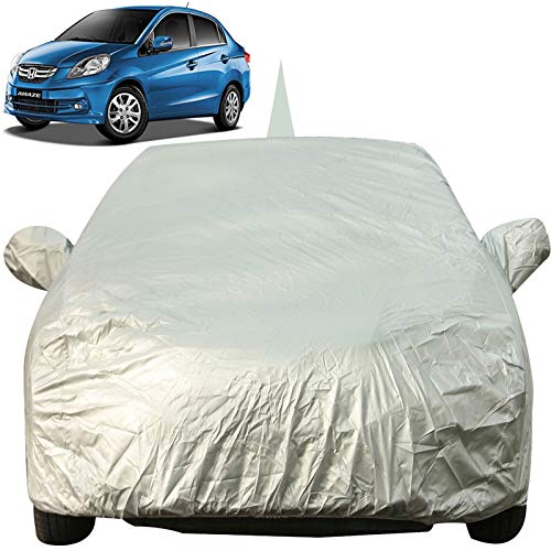 Image of Autofact Waterproof Car Body Cover for Honda Amaze (2011 to 2017) with Mirror and Antenna Pocket (Light Weight, Triple Stitched, Heavy Buckle, Bottom Fully Elastic, Light Grey Matty)