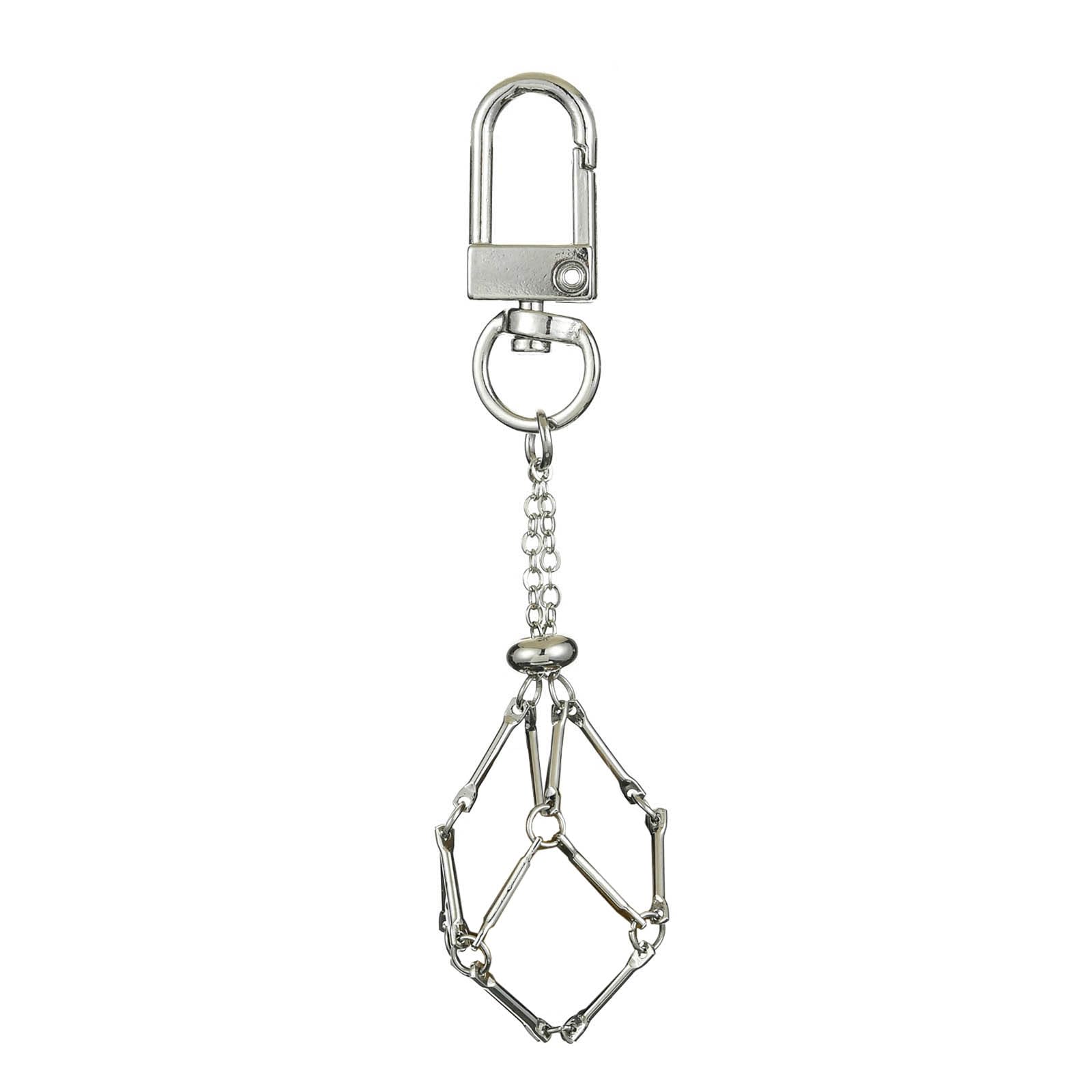 Lilinzhi Fashion Stone Mesh Keychain with Multiple Key Rings Ornament Charm for Fashion forward Individuals