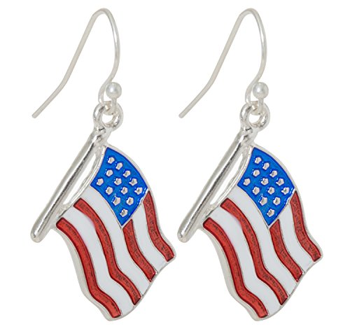 Patriotic American Flag Dangling Fish Hook Earrings