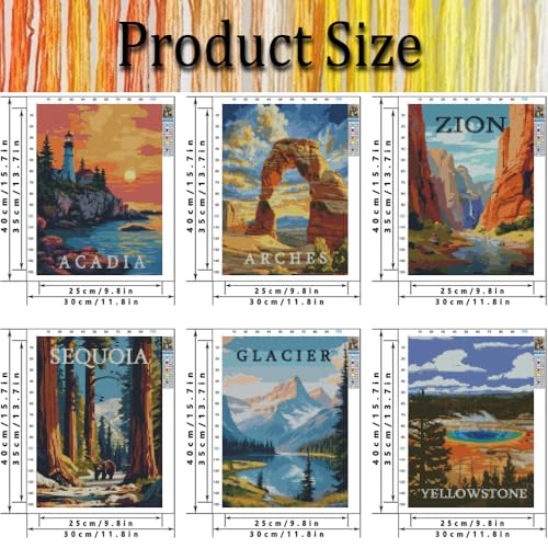Image of 6 Pack Stamped Cross Stitch Kits for Adults - Cross Stitch Kits for Beginners,11 CT National Park Cross Stitch Patterns Dimensions DIY Counted Cross Stitch Kits for Adults Arts Craft 12x16 inch