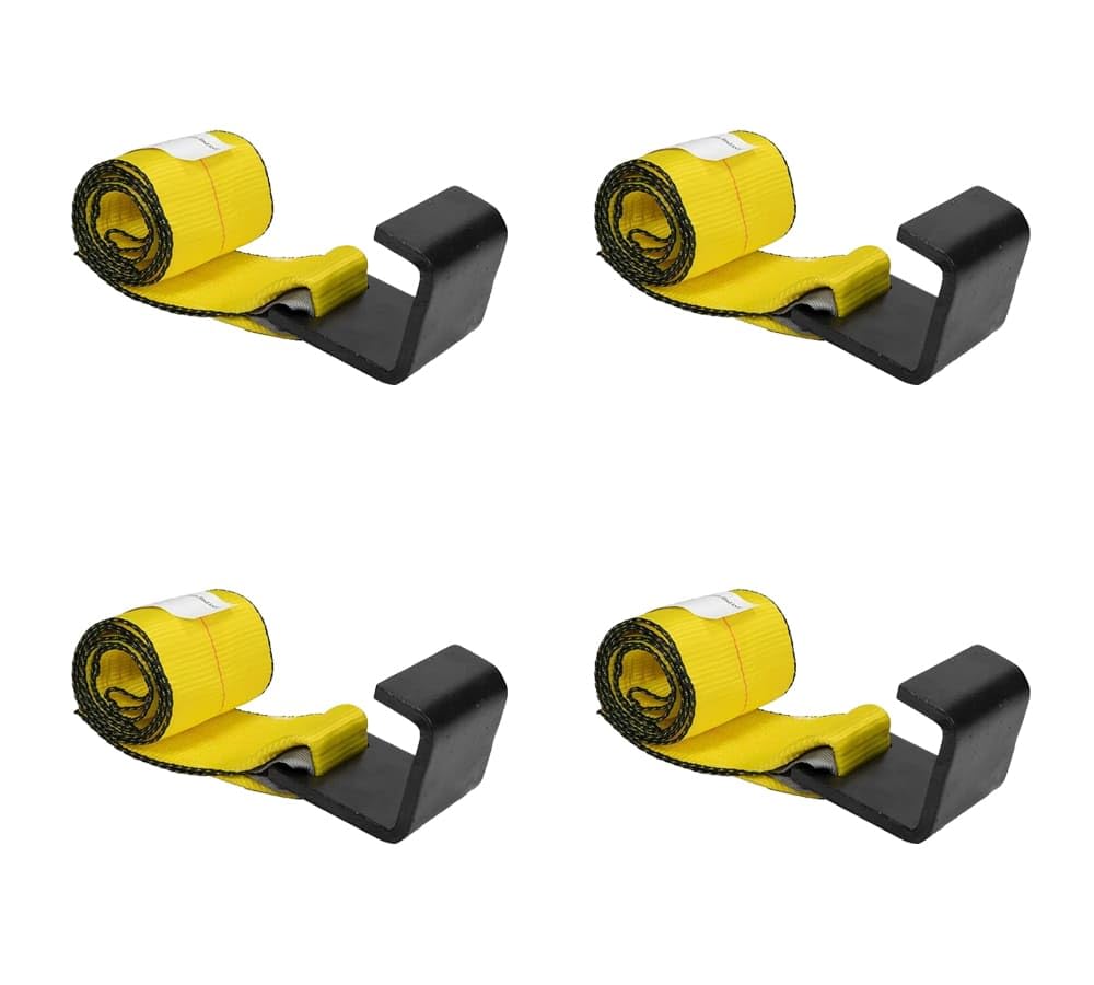 Mytee Products (4 Pack) 4" x 5' Roll Off Container Yellow Winch Strap w/Large Flat Hook for Roll Off Truck, 5,400 lbs Working Load Limit