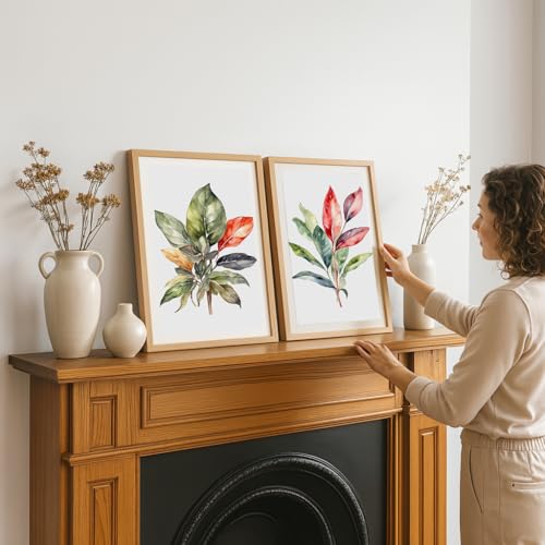 Image of COLOSSAL ART HOUSE Set of 2 botanical wall art paintings for living room & wall painting for bedroom wall decor - (10x13 Inch framed poster, Paintings for home decor)