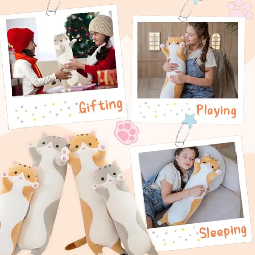 AMOZO Katzen Kuscheltiere süße Lange Katzen Plüschtiere, Niedliche Weiche Katze Stofftiere Plüsch Kissen Spielzeug für Mädchen und Kinder (Grau, 50cm)