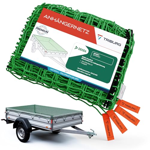 Anhängernetz 2x3 [DEKRA Geprüft] mit Eckmarkierungen - Anhänger Netz mit Spanngummi zur optimalen Ladungssicherung - Netz für Anhänger mit Gummiseil