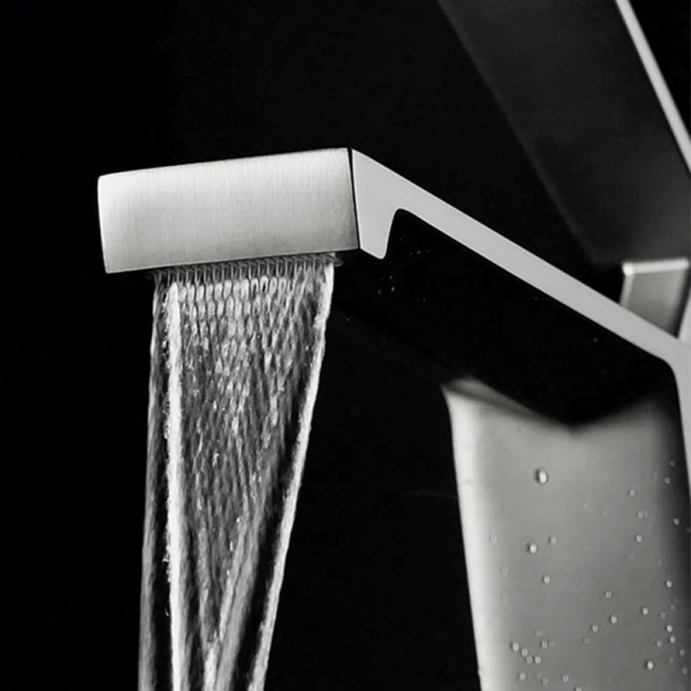 Grifo De Lavabo Cascada De Baño Mezclador De Agua Fría Caliente Grifo De Lavabo Recipiente De Una Sola Manija Grúa,Blanco