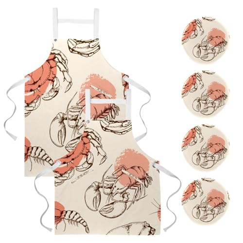 Lot de 2 tabliers de cuisine motif fruits de mer avec 4 broches pour la pâtisserie