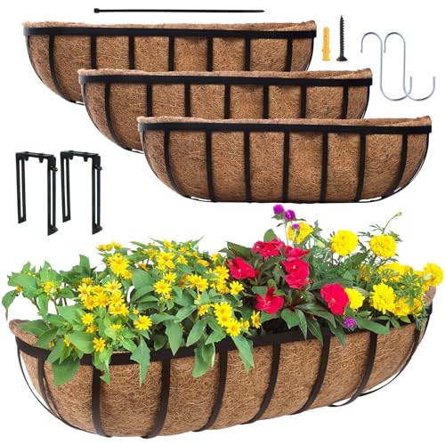 DUNCHATY Railing Planter Window Box - 4 Pack 24" Horse Trough Pla...