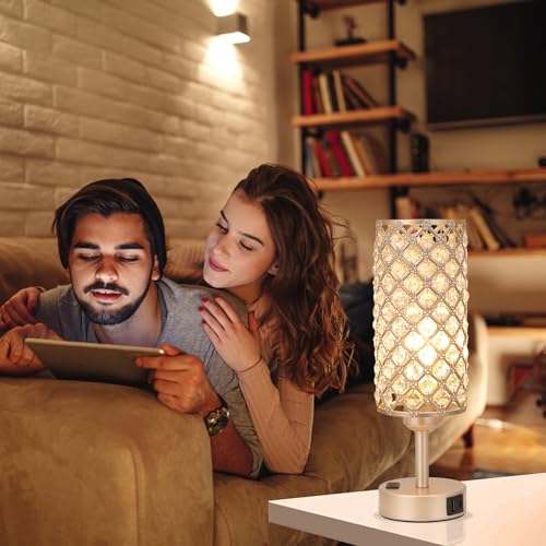 Image of Hong-in Touch Table Lamps for Bedrooms Set of 2-3 Way Dimmable Champagne Gold Crystal Lamps with Crystal Shade, Bedside Nightstand Lamp for Living Room Bedroom Home Office