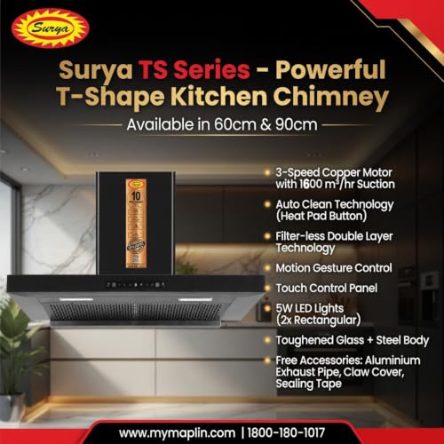 Image of T Shape TS-90 Auto Clean Auto Clean Wall Mounted Black 1600 CMH Chimney (Wall Mounted, Black)