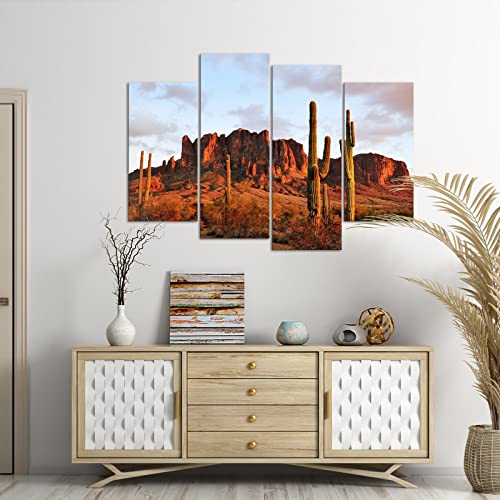 Klvos Superstition Mountains Sunset Wall Art Landscape Pictures Arizona Desert Paintings Saguaro Cacti Mountains Canvas Prints Artwork Framed Living Room Bedroom Decoration Ready To Hang #TOP2