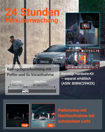 VANTRUE E2 2.7K+2.7K Dashcam vorne hinten, WDR Nachtsicht mit Fernbedienung – Ansicht 4