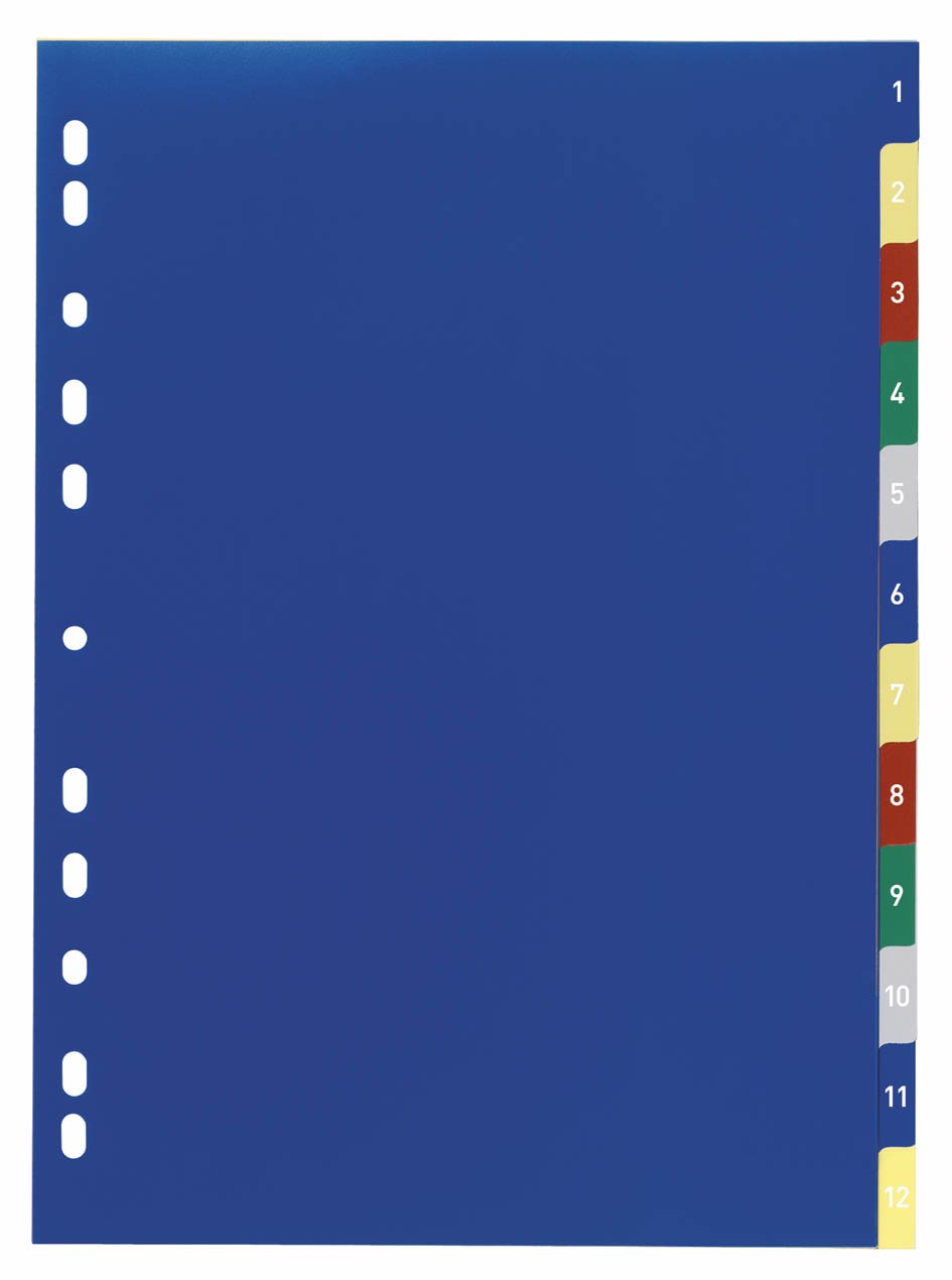 Durable INDEX SET Polypropylene 1-12 with 12 Coloured Tabsdivision