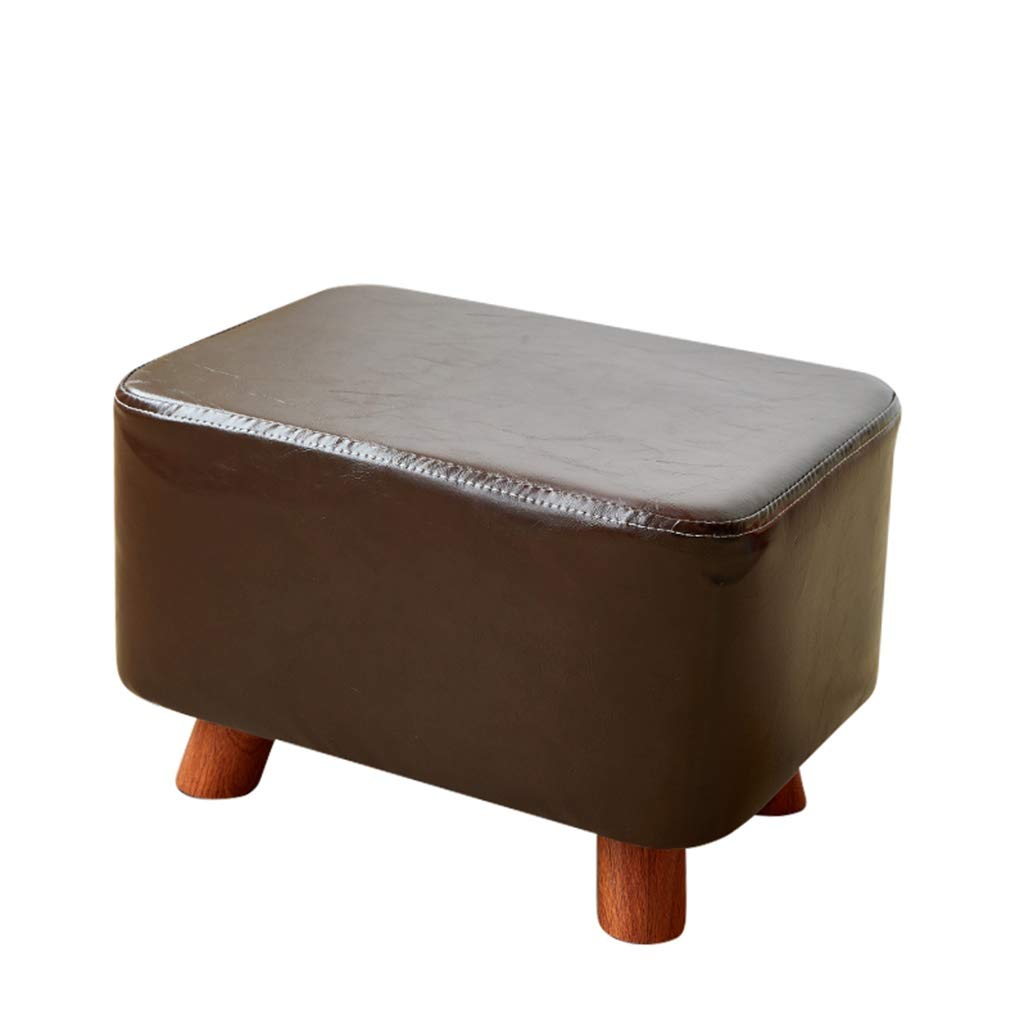 Repose-Pieds en Cuir pour Salon et Chambre à Coucher : Tabouret Marron Unie