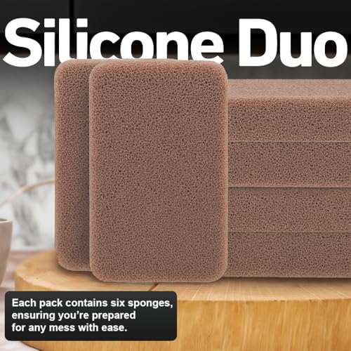 Image of Casanero 6 Pack Silicone Dish Sponges, Heavy Duty Non Scratch Sponges for Dishwashing, Reusable Household Cleaning Sponges for Kitchen, Countertop, Bathroom, Non Stick Cookware or Car