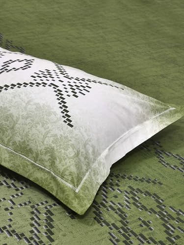 Image of Mafatlal 186 TC Autumn Delight Cotton Bedsheet King Size | 108 x 108 Inches | Lightweight Breathable Summer Fabric | Soft Comfortable Bedding with 2 Pillow Covers | Artichoke Green