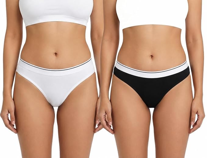 Women's Cotton Bikini Panties Low Rise Soft Stretch Breathable Everyday Underwear Mid Coverage Seam Comfort Elastic Waist Assorted Colours Lightweight Innerwear for Women Pack of 2-picture-46