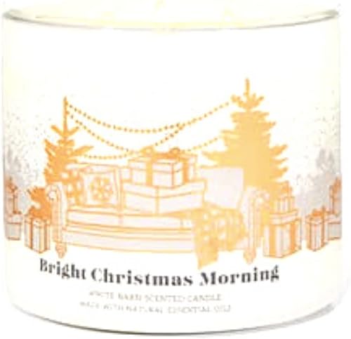 Bath & Body Works, White Barn - Vela de 3 mechas con aceites esenciales, 14.5 onzas, brillante Navidad por la mañana de Navidad (la obra de arte