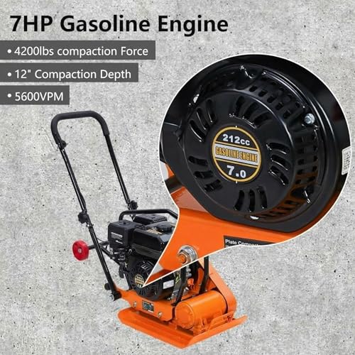 Image of GarveeTech 7HP Plate Compactor, 212CC Gas Engine Jump Jack Compactor, 4200 Lb Compacting Force, 5600 VPM Pavement 22.1x15.9 Inch Plate Compactor for Sidewalks, Asphalt, Pavers, Landscaping (Orange)