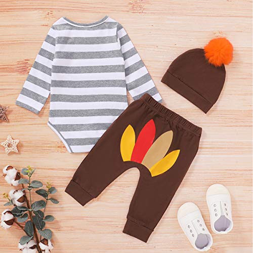 Shalofer Baby Boy My First Thanksgiving Bodysuit Infant Turkey Outfit With Hat (Brown,3-6 Months) #TOP5