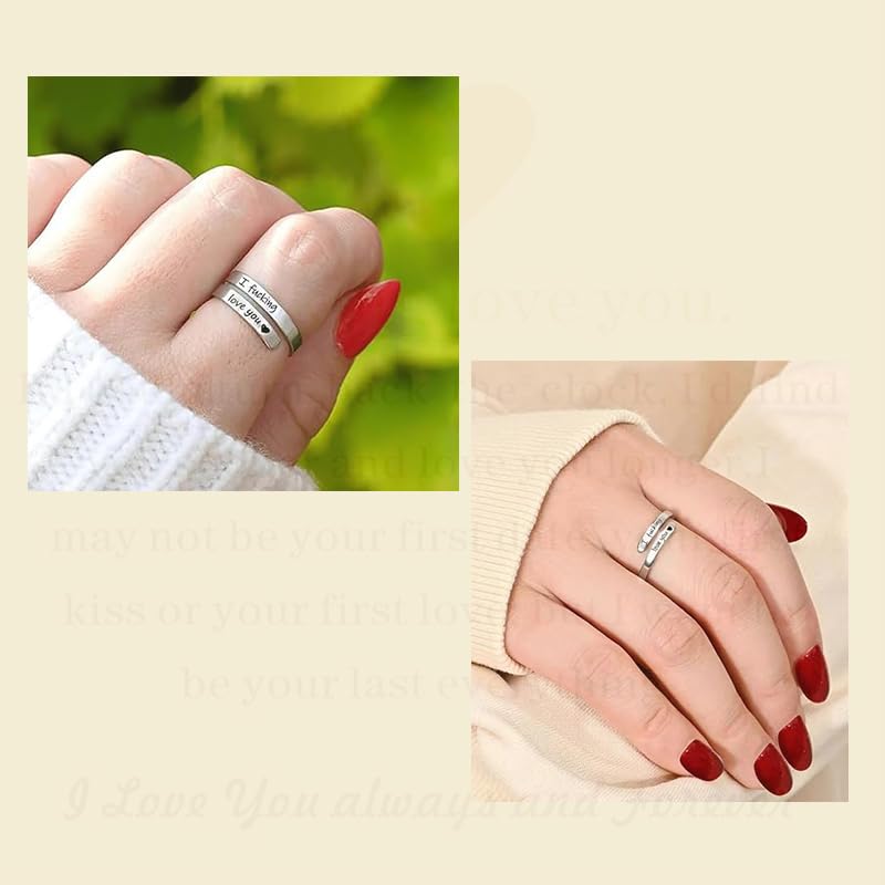 I Fcking Love You Ring For Women,Adjustable Stainless Steel Spiral Wrap Twist Vintage Promise Rings,Hope Engraved Heart Rings Jewelry Gift For Women and Men4