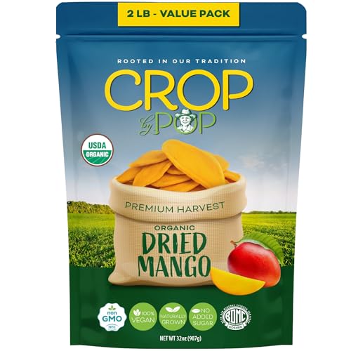 CROP BY POP - Organic Sun Dried Mango Slices (32oz, 2 LB) No Sugar Added