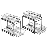SONGMICS Küchen-Organizer 2er Set, Küchenregal, Ordnungssystem, jeweils 2 Ebenen, stapelbar, erweiterbar, mit Metallkörben, für Küche, Badezimmer, tintenschwarz KCS017B02V1