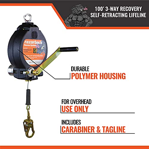 Malta Dynamics 100’ 3-Way Recovery Self Retracting Lifeline, Yoyo Cable Dual System, Fall Arrest & Winch Modes, Fall Protection Retractable Safety Lanyard - Osha/Ansi Compliant #TOP3